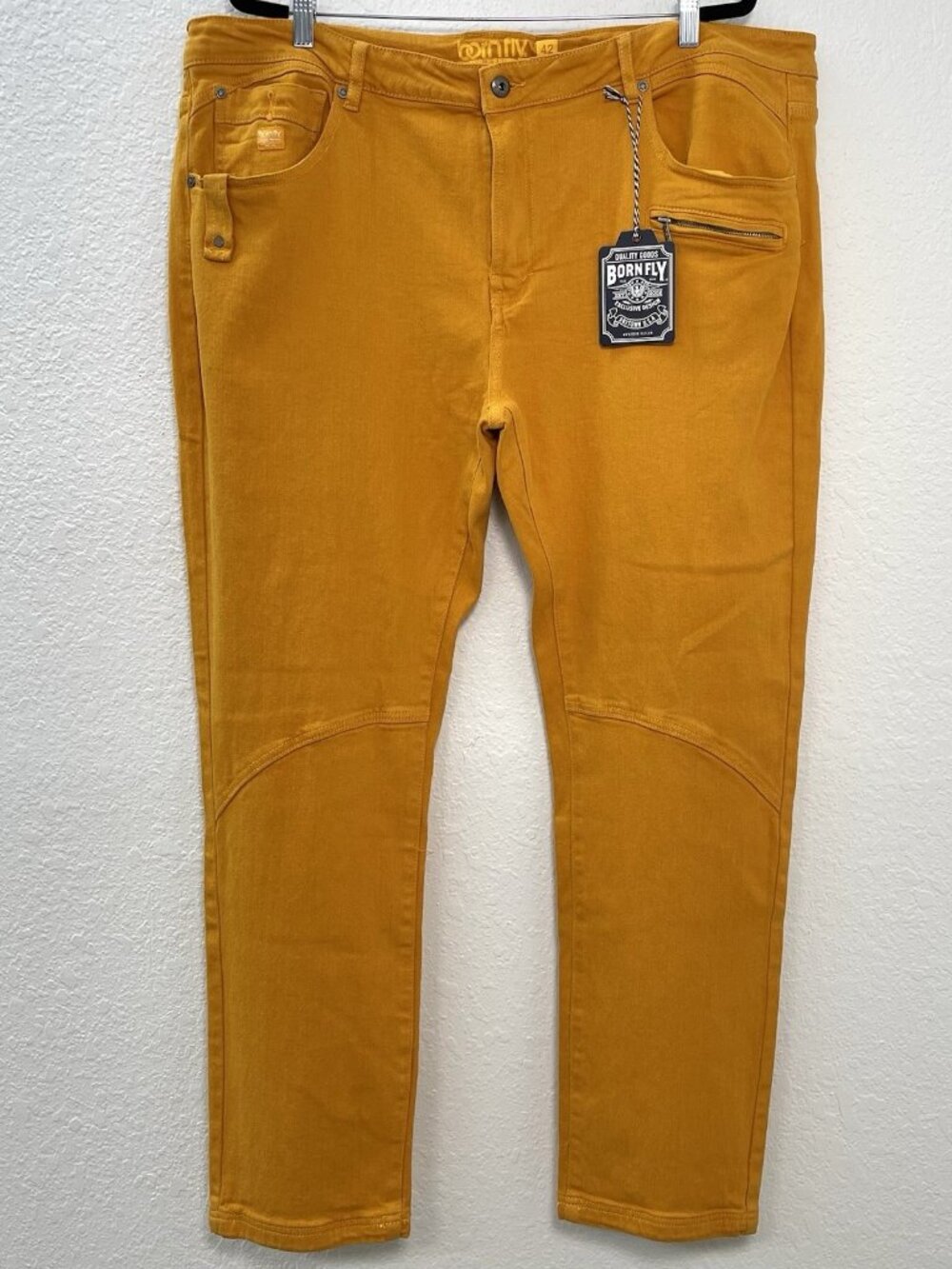 BORN FLY Mens 42x31 Gold Yellow Orange Denim JEANS Straight Leg NWT NEW $68